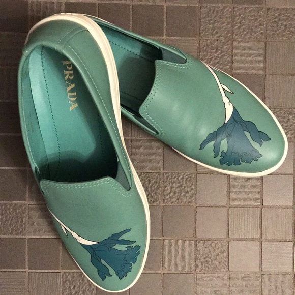 Prada Teal Slip On Floral Sneakers - EUC - Picture 3 of 5